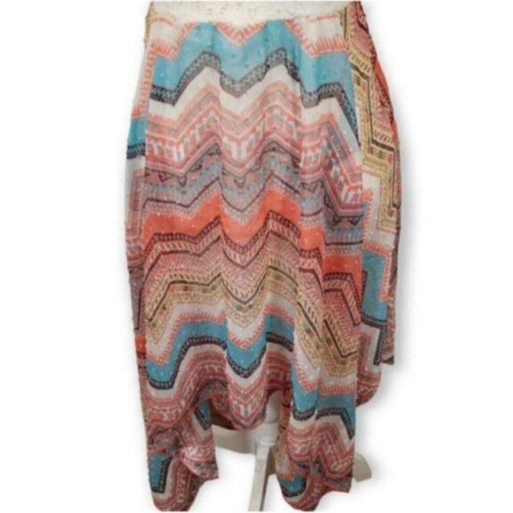 NO BOUNDARIES CREAM CROCHET & MULTICOLOR CHEVERON PRINT STRAPLESS DRESS SZ.L EUC - Picture 4 of 9